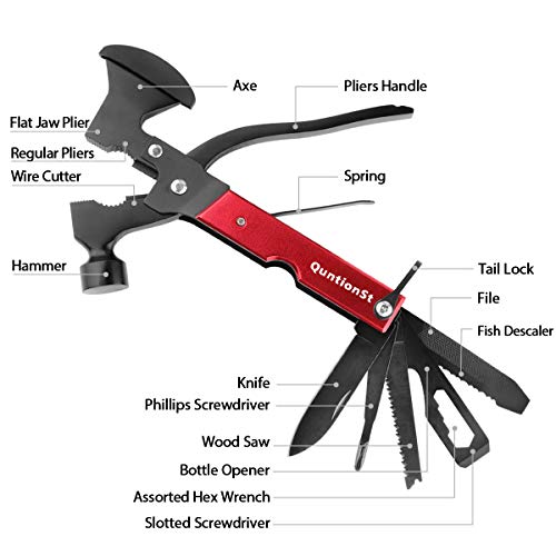 Camping Gear Multitool, Stocking Stuffers for Men, Christmas Mens Gifts for Dad Husband Boyfriend, 16 in 1 Camping Accessories Multitool Hatchet, Camping Tool with Axe,Hammer,Plier,Knife,Bottle Opener