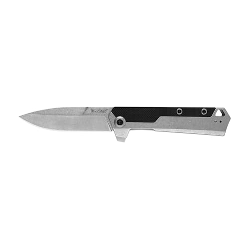 Kershaw Oblivion Pocket Knife, 3.5 Inch 8Cr13MoV Bead-Blasted and Stonewashed Blade, SpeedSafe Assisted Opening, Stainless Steel Glass-Filled Nylon Handle, Flipper, Frame Lock, Deep-Carry Pocketclip (