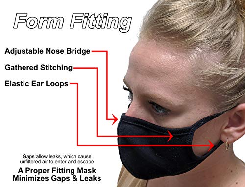 Universal Cloth Face Masks – Reusable Dust & Allergy Masks – 100% Cotton, 2 Layer, Washable, for Teens & Adults – Protects from Dust, Pollen, Pet Dander & More (Black, Medium- Pack of 4)