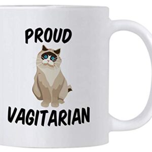 Funny LGBT Mugs. Proud Vagitarian 11 ounce Lesbian Coffee Mug. Cup Idea for Gay Girlfriend or Friend on Her Birthday or Anniversary. (White)