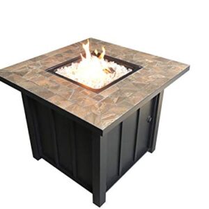 Hiland AFP-STT Outdoor Patio 40,000 BTU 30x30 Inch Square Tile Table Top Propane Fire Pit and Fire Glass