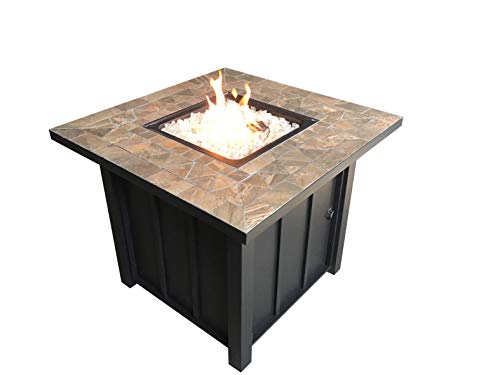 Hiland AFP-STT Outdoor Patio 40,000 BTU 30x30 Inch Square Tile Table Top Propane Fire Pit and Fire Glass