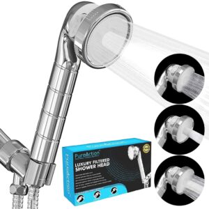 pureaction luxury filtered shower head with handheld hose - hard water softener high pressure showerhead filter - removes chlorine & flouride for dry skin & hair - spa showerhead filter