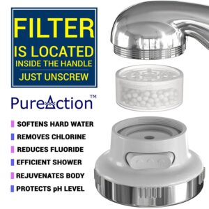 PureAction Luxury Filtered Shower Head with Handheld Hose - Hard Water Softener High Pressure Showerhead Filter - Removes Chlorine & Flouride For Dry Skin & Hair - SPA Showerhead Filter