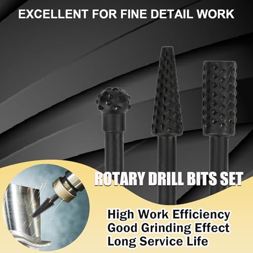 Rotary Drill Bits Set Wood Carving File Rasp Drill Bit of 5Pcs, 1/4" 6mm Shank Tool Power Tools Woodworking Chisel Shaped Rotating Embossed Grinding Head