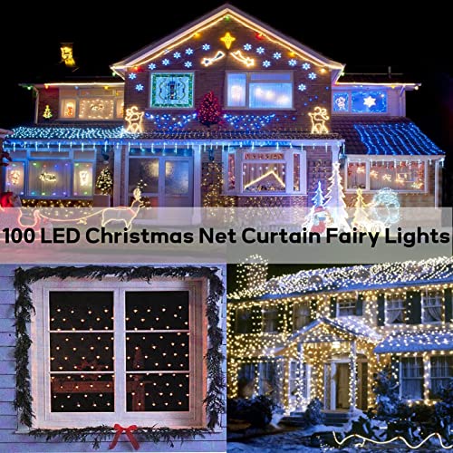 echsoari Battery Operated Net Lights, 100 LED Net Fairy Lights 8 Modes Remote Timer Dimmable Garden Patio Mesh Lighting for Bush Deck Fence Wall Party Wedding Christmas Decor (Warm White)