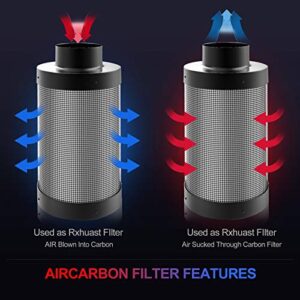 G HYDRO 6in Carbon Filter for 100% Air Filtration - Removes 3X More Odors, Contaminants, Dust, Pollen, Particles. Australian Virgin Charcoal, Reversible Flange for Inline Duct Fan Combo (6in, silver)