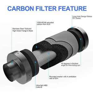 G HYDRO 6in Carbon Filter for 100% Air Filtration - Removes 3X More Odors, Contaminants, Dust, Pollen, Particles. Australian Virgin Charcoal, Reversible Flange for Inline Duct Fan Combo (6in, silver)