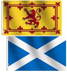 2pack-scotland rampant lion flag 3x5 ft, moderate-outdoor 100d polyester,canvas header and double stitched -3' x 5' scottish royal standard union jack st andrews flags