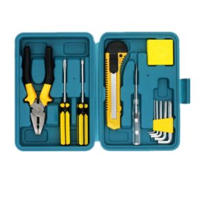 shiratori 12-piece tool set - general household hand tool kit with plastic toolbox storage case (small)