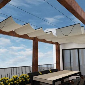 windscreen4less 4' x 16' retractable sun shade canopy cover sliding wave shade sail for pergola patio deck yard gazebo outdoor (beige)