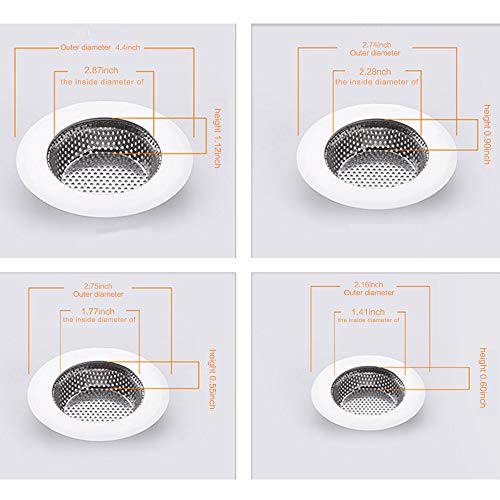 Shower Drain(4 Pack), Bathtub Drain Cover, Sink Tub Drain Stopper, Sink Strainer for Kitchen and Bathroom, Hair Stopper for Bathtub Drain Cover Size from 1.5'' to 4.45''. (Silver-Round Hole)