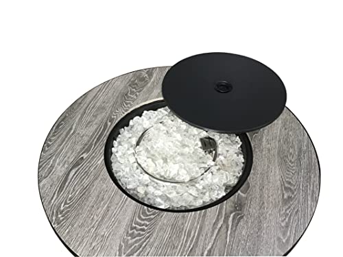 Hiland AFP-FWT Faux Wood Top 40,000 BTU Round Propane Fire Pit, Gray, Black