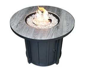 hiland afp-fwt faux wood top 40,000 btu round propane fire pit, gray, black