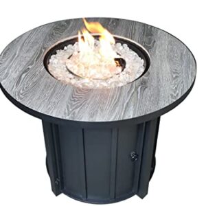 Hiland AFP-FWT Faux Wood Top 40,000 BTU Round Propane Fire Pit, Gray, Black