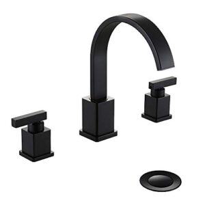 worbway bathroom faucet matte black,2 lever handle 8 inch widespread bathroom sink faucet with pop-up drain (matte black)
