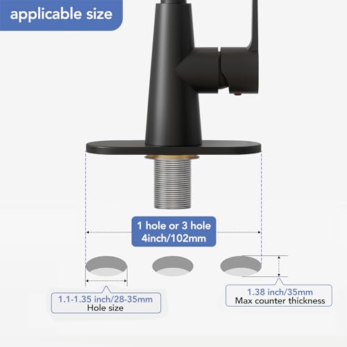 Phiestina Single Hole Matte Black Single-Handle 4 Inch Bathroom Sink Faucet with Deck Plate and Supply Hoses, Bar Sink Faucet/Pre-Kitchen Sink Faucet with 360° Rotation Spout, WE10E-MB