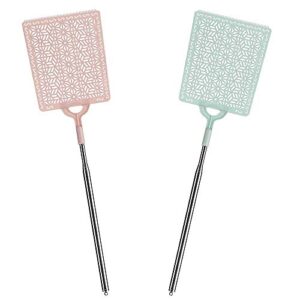 aracoware 2 pcs large extendable fly swatter flyswatter pe plastic head telescopic stainless steel handle fly flapper strong flexible manual swat set for spiders mosquito insects bugs