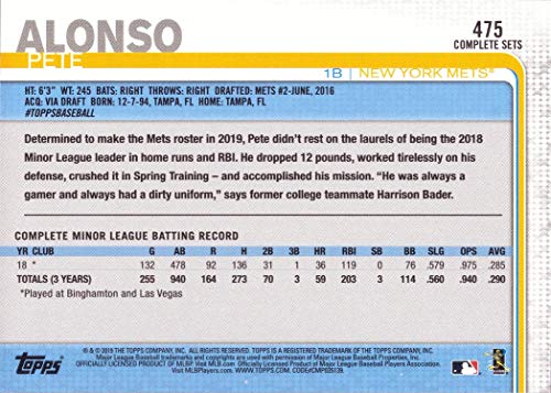 2019 Topps Baseball #475 Pete Alonso Rookie Card - Factory Set Photo Variation