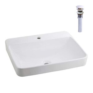 winzo wz6123d drop-in bathroom vessel sink rectangular semi-recessed vanity basin included porcelain pop up drain white