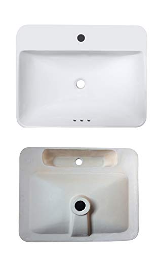 WinZo WZ6123D Drop-in Bathroom Vessel Sink Rectangular Semi-recessed Vanity Basin Included Porcelain Pop Up Drain White
