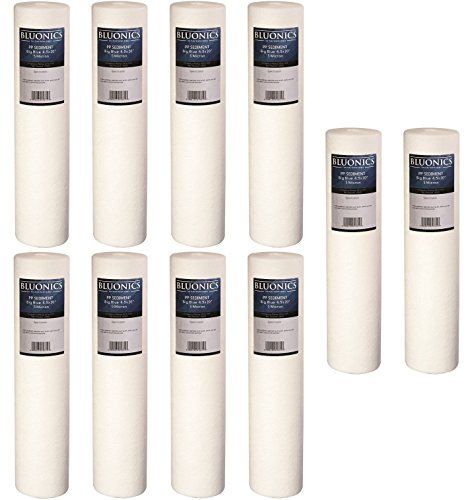 BLUONICS 10-pack 4.5" x 20" Sediment Replacement Water Filters Full Case of 10 (5 Micron) Standard Size Whole House Cartridges for Rust, Iron, Sand, Dirt, Sediment and Undissolved Particles