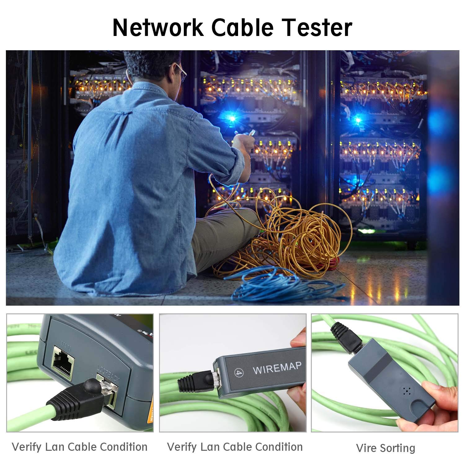 Network Cable Tester - NOYAFA Cable Wire Fault Finder for RJ45 Cat5, Cat6, 5e, 6e Measure Length, Locate The Breakage Point, Check Wiring Error with 8 Far-end Passive Test Jacks