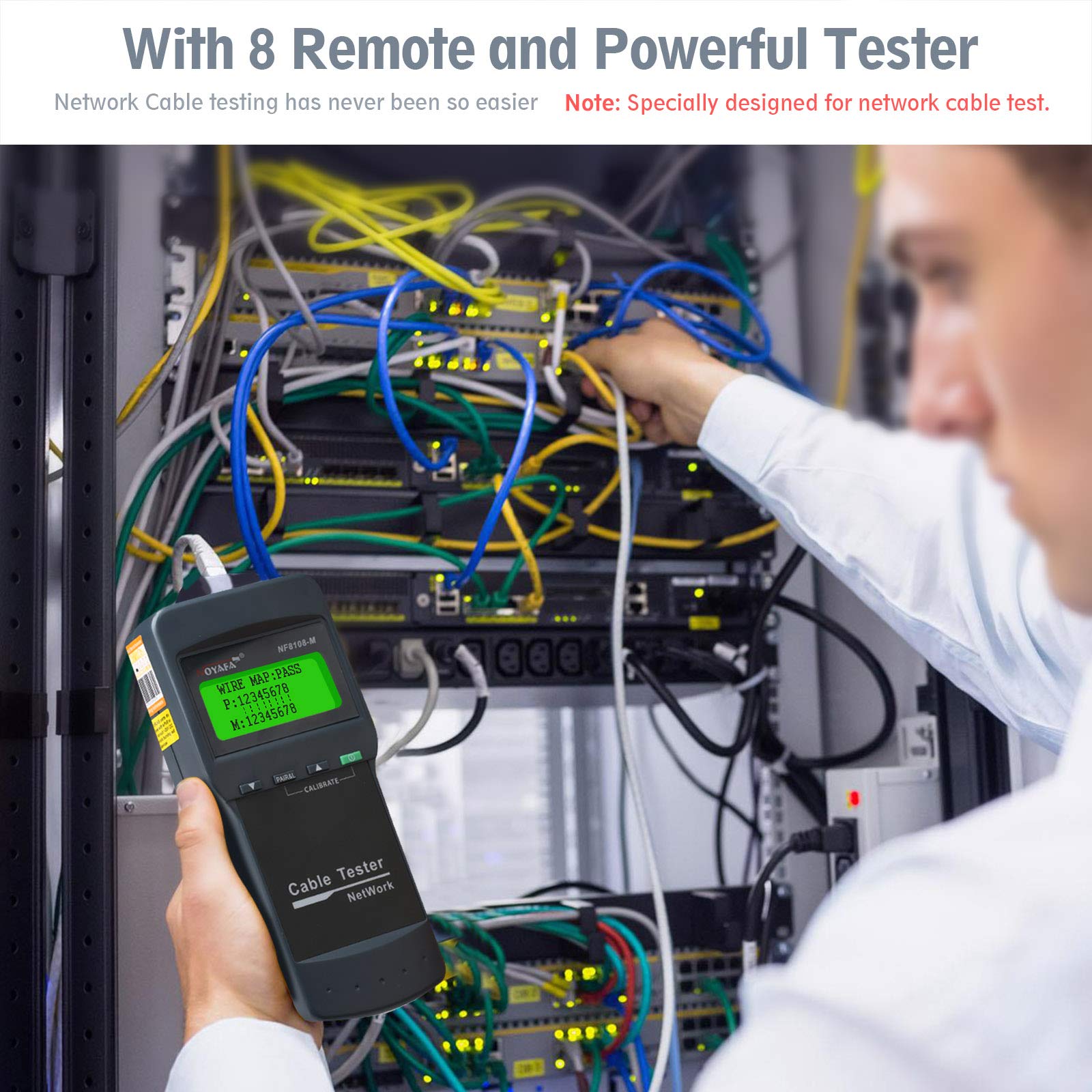 Network Cable Tester - NOYAFA Cable Wire Fault Finder for RJ45 Cat5, Cat6, 5e, 6e Measure Length, Locate The Breakage Point, Check Wiring Error with 8 Far-end Passive Test Jacks