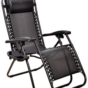 BalanceFrom Adjustable Zero Gravity Lounge Chair Recliners for Patio, Pool with Cup Holder (Black)