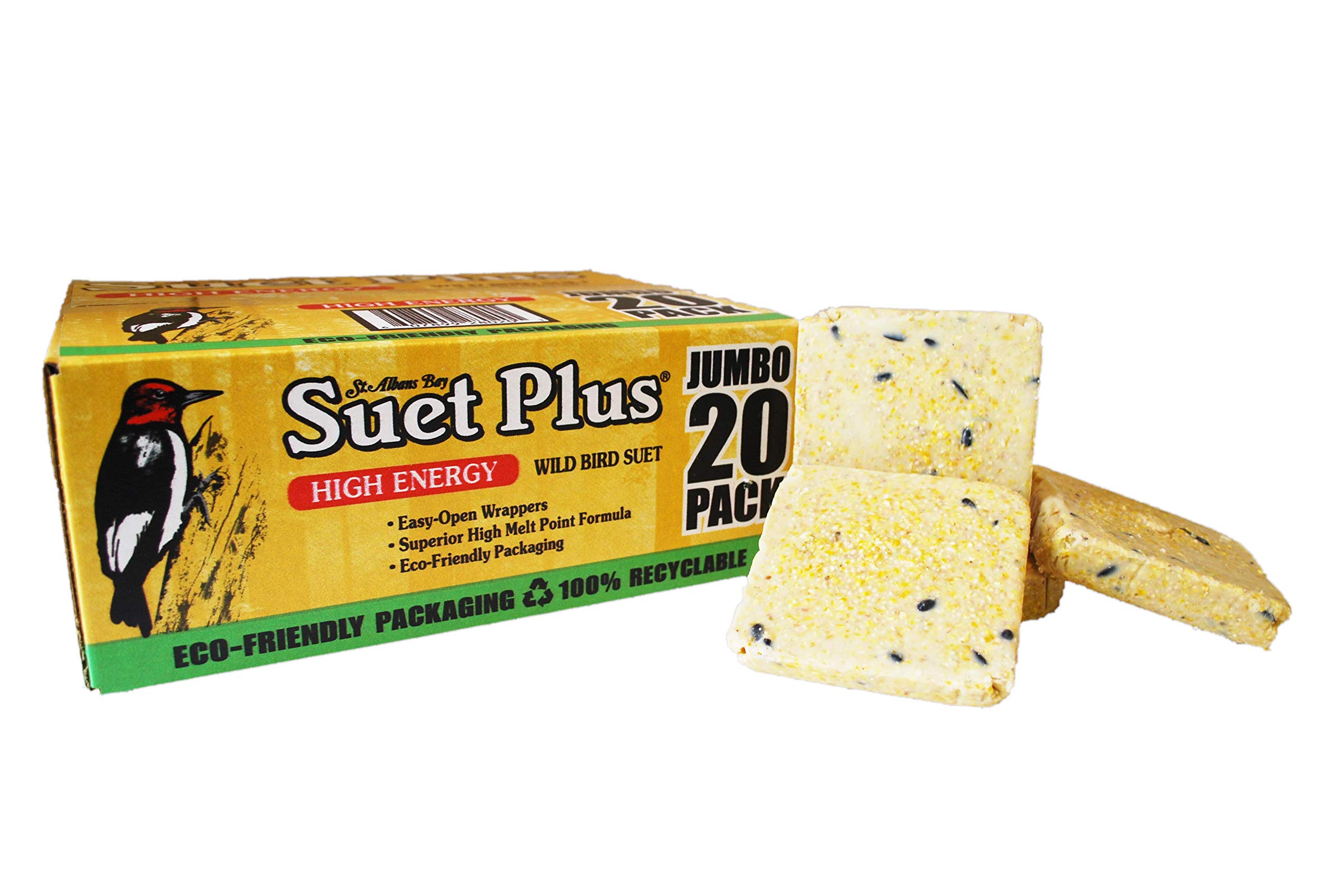 ST. ALBANS BAY SUET PLUS High Energy Suet Cakes, 20 Pack of 11 oz. Suet Cakes for Wild Birds