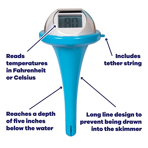 GAME Solar Digital Pool & Spa Floating Thermometer, Solar Powered, Fahrenheit & Celsius, Double-Sided Display, LCD Screen, Blue