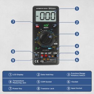 Digital Car Tester Multimeter 500-10000 RPM Digital Multimeter DC AC Volt Meter, Measuring of Motor Dwell Angle, Temperature Tester