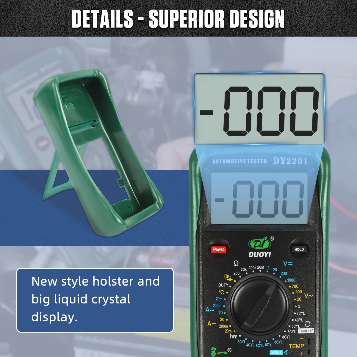 Digital Car Tester Multimeter 500-10000 RPM Digital Multimeter DC AC Volt Meter, Measuring of Motor Dwell Angle, Temperature Tester