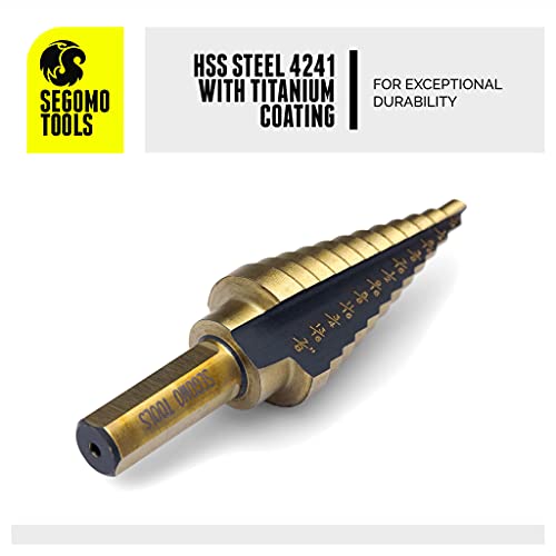 Segomo Tools 5 Piece SAE Multiple Hole 50 Sizes HSS Step Drill Bit Set with Aluminum Case | Stepped Drill Bit | Cone Drill Bit | Step Bit Set | Multiple Hole Drill Bit | Drill Step Bit - SDS5SAE