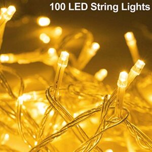 Blingstar Christmas Lights 33ft 100 LED String Lights 30V Plug in Fairy Lights Waterproof 8 Modes Warm White Fairy String Lights for Indoor Outdoor Bedroom Wedding Party Patio Christmas Tree