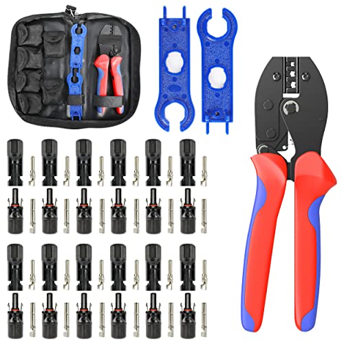 Houseables Solar Crimping Tool, 4mm Wire Connectors for Solar Panels, 51 PCS, for 2.5-6.0mm², 26-10 AWG, Wire Tools, Crimp Kit, Crimper, Cabling, Panel, Spanner Pair, 12 Pairs Connector, Carrier