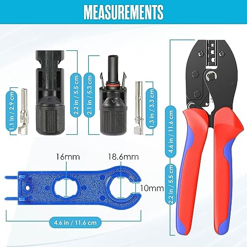 Houseables Solar Crimping Tool, 4mm Wire Connectors for Solar Panels, 51 PCS, for 2.5-6.0mm², 26-10 AWG, Wire Tools, Crimp Kit, Crimper, Cabling, Panel, Spanner Pair, 12 Pairs Connector, Carrier