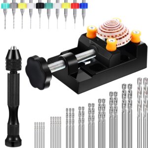 37 pieces hand drill tool set, pin vise hand drill, miniature drill mini twist drill bit, bench vice for craft carving resin diy jewelry making(0.3-1.2 mm pcb drill)