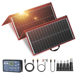 dokio 300w 18v portable solar panel kit folding solar charger with 2 usb outputs for 12v batteries/power station agm lifepo4 rv camping trailer car marine