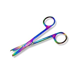 cynamed suture stitch scissors with multicolor/rainbow titanium coating - premium quality instrument- delicate hook - perfect for suture removal, first aid, ems training and more (4.5 in. - straight)