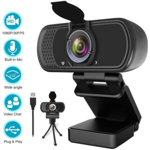 Webcam HD 1080p ,Live Streaming Web Camera with Stereo Microphone, PC Desktop or Laptop USB Webcam with 110 Degree View Angle, HD Webcam for Video Calling, Recording, Conferencing, Streaming, Gaming