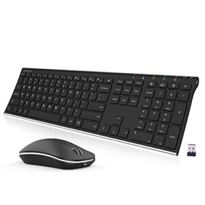 arteck 2.4g wireless keyboard and mouse combo stainless steel ultra slim full size keyboard and ergonomic mice for computer desktop pc laptop and windows 11/10/8 build in rechargeable battery