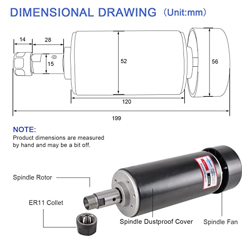 Daedalus CNC Spindle Motor Kit, 500w, ER11, Brushed