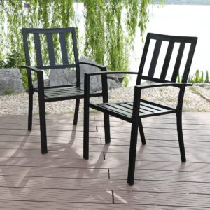 mfstudio 2 piece patio wrought iron dining seating chair - supports 300 lbs,(black)