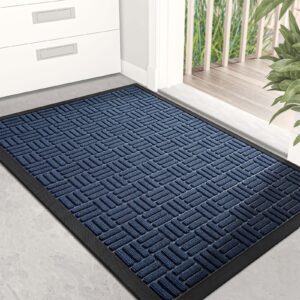 dexi door mat front indoor outdoor doormat,small heavy duty rubber outside floor rug for entryway patio waterproof low-profile,17"x29",navy blue