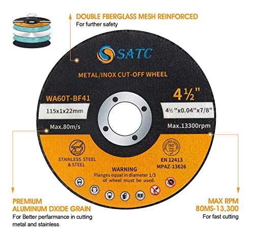 S SATC 4 1/2 Cut Off Wheel 50 PCS Cutting Wheels 4.5"x.040"x7/8" Angle Grinder Cutting Disc Ultra Thin Metal & Stainless Steel