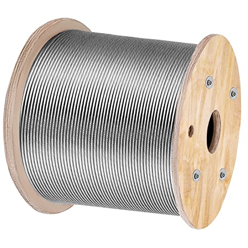 Mophorn Stainless Steel Cable Railing 1/8"x 1000ft, Wire Rope 316 Marine Grade, Braided Aircraft Cable 1x19 Strands Construction for Deck,Rail,Balusters,Stair,Handrail,Porch,Fence