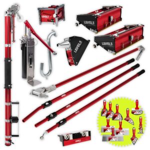 level5 automatic taping and finishing drywall tool set | professional grade equipment | taper, standard flat boxes, fixed-length handles, etc. | sheetrock, wallboard, gypsum, plaster board | 4-600