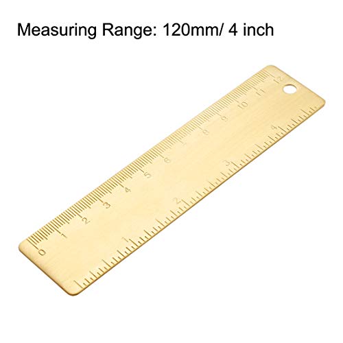 uxcell Straight Brass Ruler 120mm 4 Inches Metric Measurement Tool Drawing Measuring Ruler 1mm Thickness