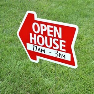 Open House Sign Kit (5pack) Die Cut Arrow Shape Heavy Duty Stands, Durable Corrugated Coroplast, UV Colorfast Red, Unconditional Guarantee, Real Estate Agent Supplies, 5-18x24 Signs and 5 Stands